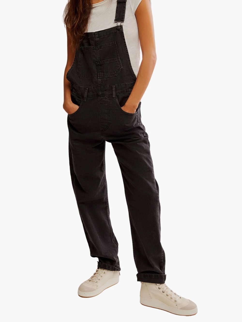Free People We The Free Ziggy Denim Overalls Black Straight Leg Size M